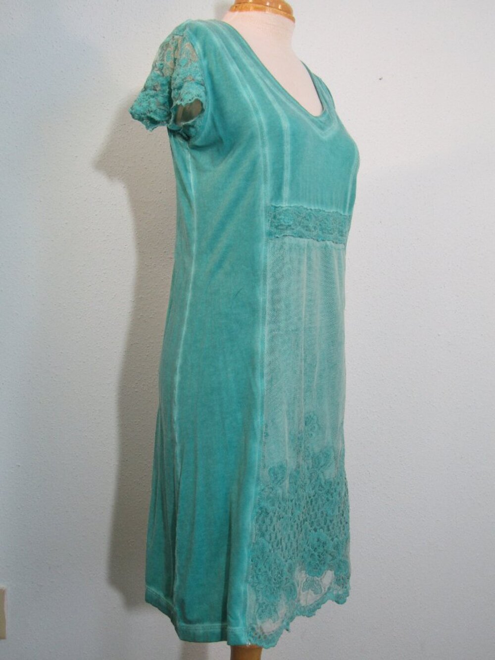 Distressed-dye Turquoise Lace Overlay Dress